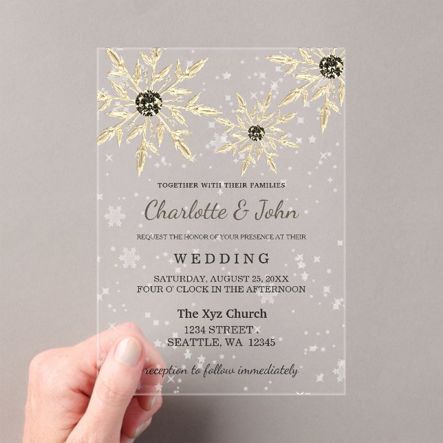 silver gold snowflakes winter wedding invitation (Insitu (Handheld))