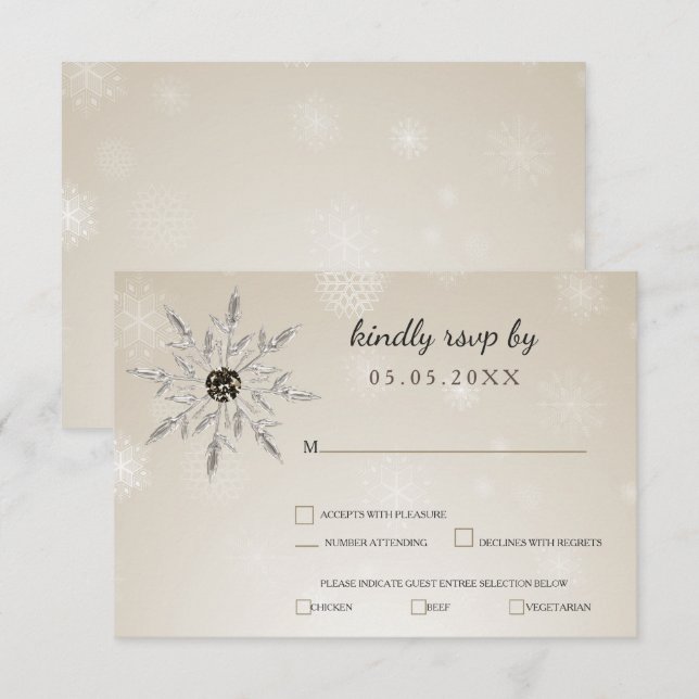 silver gold snowflakes winter wedding rsvp (Front/Back)