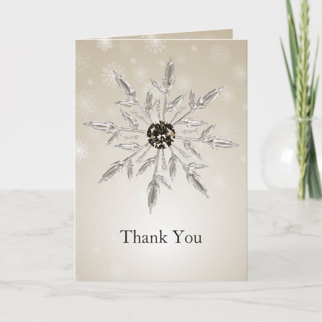 silver gold snowflakes winter wedding Thank You Card (Front)