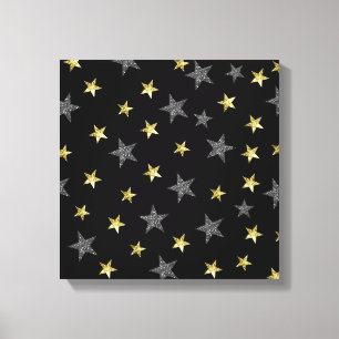Silver & Gold Stars Black Hollywood Star Party Canvas Print