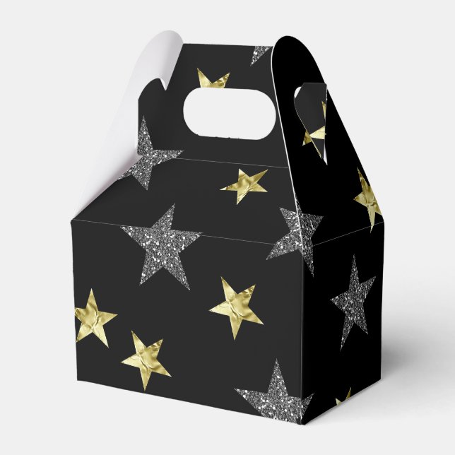 Silver & Gold Stars Black Hollywood Star Party Favour Box (Back Side)