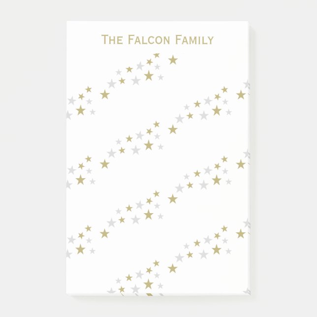 Silver Gold Stars Patterned Custom Name Post-it Notes (Front)