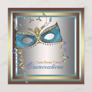 Silver Gold Teal Masquerade Party Invitation