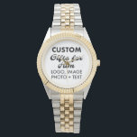 Silver & Gold Two-Tone Watch Custom Gifts for Him<br><div class="desc">Custom Gifts for Him personalised Silver & Gold Two-Tone Watch. Upload logo,  photo,  image,  design and add your own text to make your own personalised birthday,  Christmas,  Father's Day,  Valentine's Day celebration,  office gifts for him (man,  men,  husband,  boyfriend,  father,  dad,  young man,  son).</div>