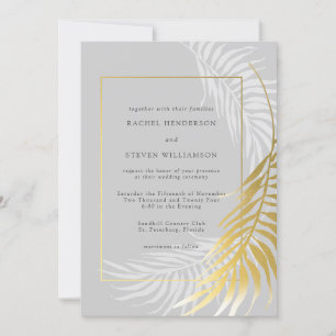 Silver Gold Wedding Tropical Greenery Invitation