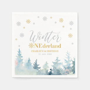 Silver & Gold Winter Onederland 1st Birthday Party Napkin