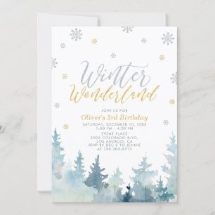 Silver & Gold Winter Wonderland Kids Birthday Invitation