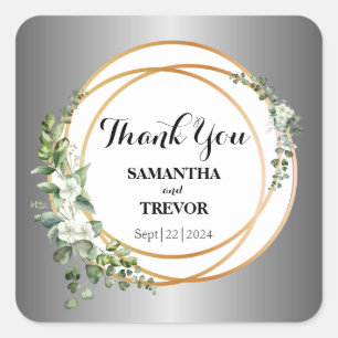 Silver Golden Botanica: Thank You Square Sticker