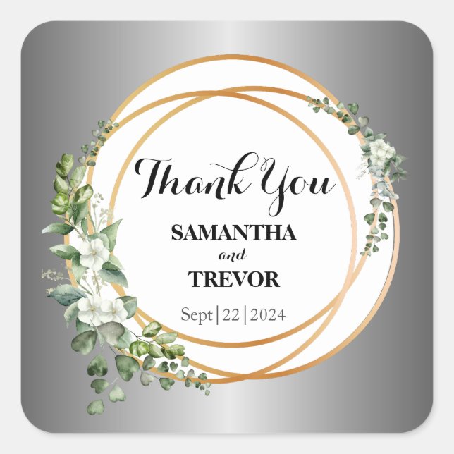 Silver Golden Botanica: Thank You Square Sticker (Front)