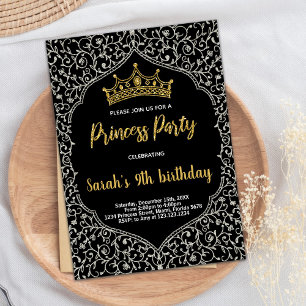Silver Golden Glitter White Princess Birthday Invitation