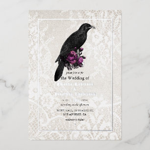Silver Gothic Floral Wedding Foil Invitation