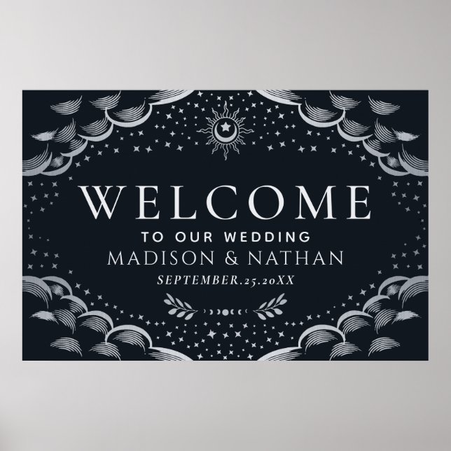 Silver Gothic Tarot Card Wedding Welcome Sign (Front)