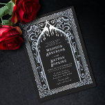 Silver Gothic Vampire Cathedral Wedding Invitation<br><div class="desc">Invite your wedding guests with this elegant and gothic design. Perfect for a Gothic or Halloween themed-wedding. Matching Items in our shop for a complete party theme.  Please note that the silver on the tags is NOT real foil and is printed in flat colours</div>