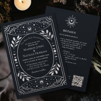 Silver Gothic Vintage Tarot Wedding QR Invitation
