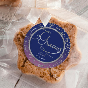Silver Gracias Royal Blue Pink Glam Gift Thank You Square Sticker