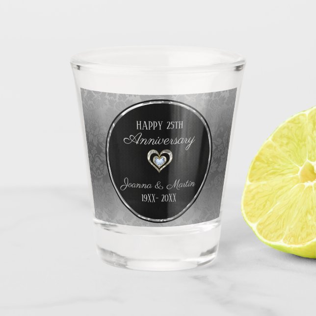 Silver Gradient Damask Pattern Anniversary   Shot Glass (Front)