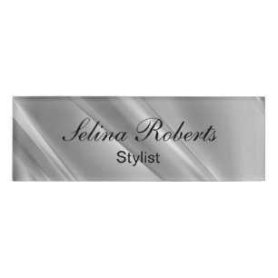 Silver gradient diagonal lines name tag