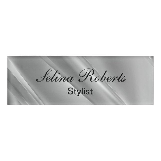 Silver gradient diagonal lines name tag (Front)