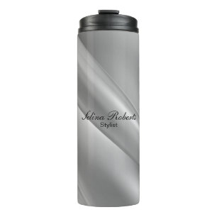 Silver gradient diagonal lines thermal tumbler
