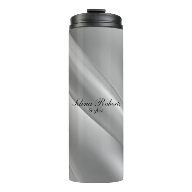 Silver gradient diagonal lines thermal tumbler (Front)