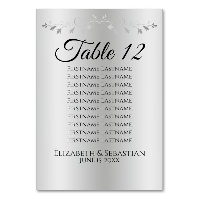 Silver Gradient & Flourish Wedding Seating Chart Table Number (Back)