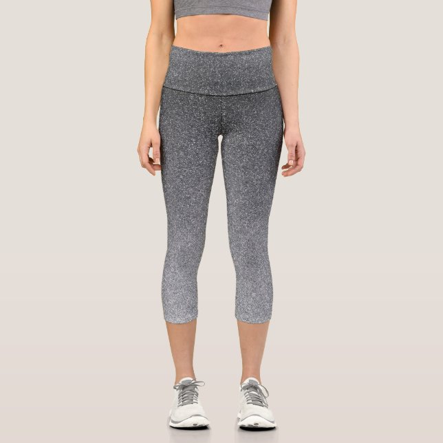 Silver Gradient Glitters Capri Leggings (Front)