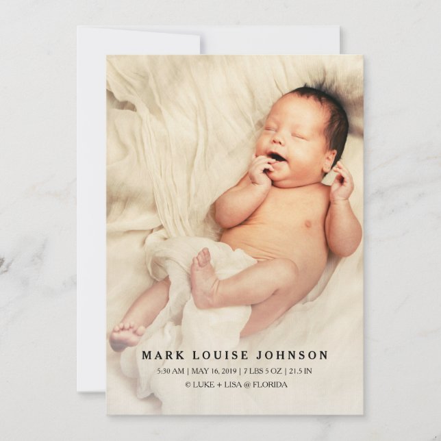 Silver Gradient New Baby Photo Birth Announcement (Front)