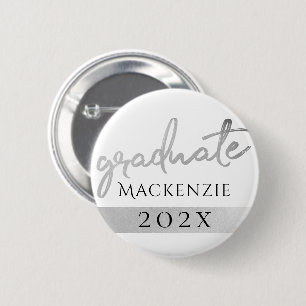 Silver Graduate Trendy Platinum Brush on White 6 Cm Round Badge