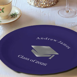  Silver Graduation Cap -Class of 2026 Paper Plate