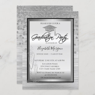 Silver Graduation Cap,Glass Diamonds Graduation Invitation