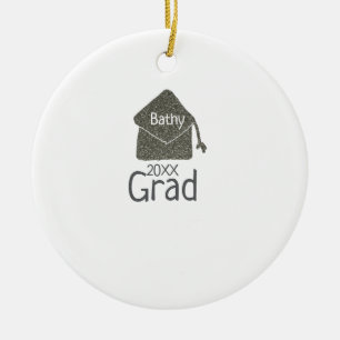 Silver graduation cap glitter add name grad year c ceramic tree decoration