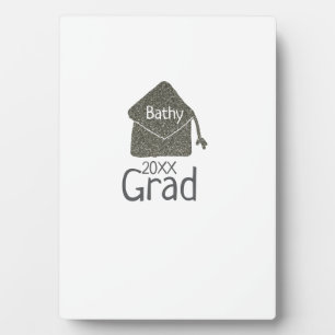 Silver graduation cap glitter add name grad year c plaque