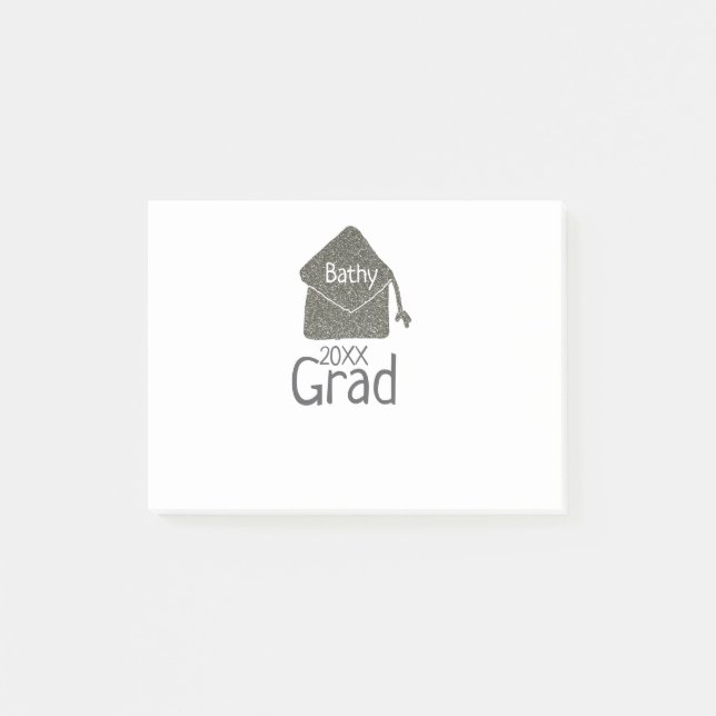 Silver graduation cap glitter add name grad year c post-it notes (Front)
