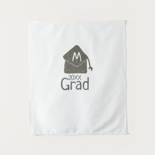 Silver graduation cap glitter add name grad year c tapestry