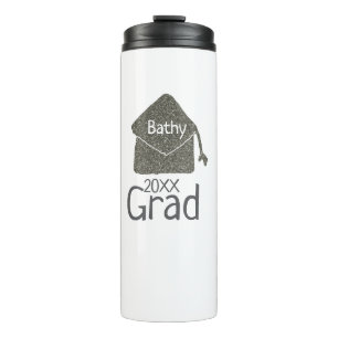 Silver graduation cap glitter add name grad year c thermal tumbler