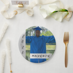 Silver Graduation   Chic Modern Grad Photo Party Paper Plate