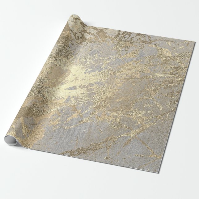 Silver Gray Abstract Golden  Metallic Glass Stroke Wrapping Paper (Unrolled)