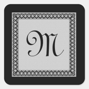 SILVER GRAY and BLACK Monogram Square Sticker