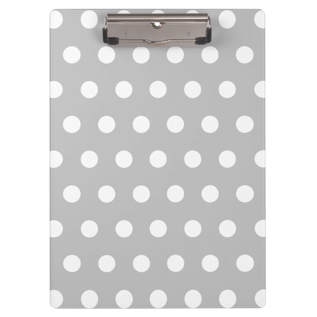 Silver Gray And White Polka Dots Pattern Clipboard (Front)