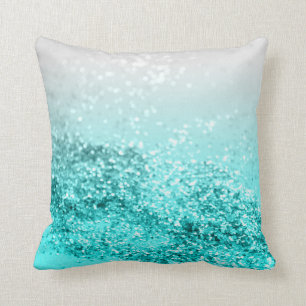 Silver Gray Aqua Teal Ocean Glitter #1 Cushion