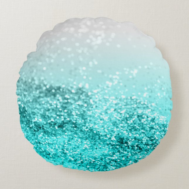Silver Gray Aqua Teal Ocean Glitter #1 Round Cushion (Front)