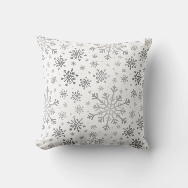 Silver Gray Christmas Snowflakes on Winter White Cushion (Front)