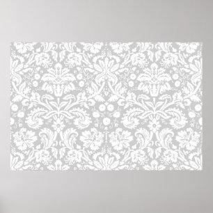 Silver gray damask pattern poster