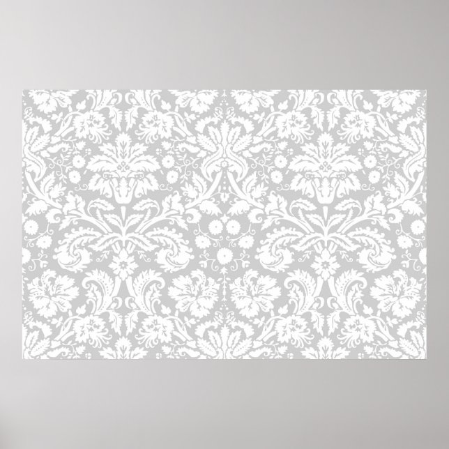 Silver gray damask pattern poster (Front)