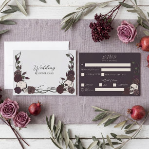 Silver Gray Dark Floral Skull Wedding RSVP Save The Date