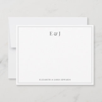 Silver Gray Double Border Elegant Couple Initials Card