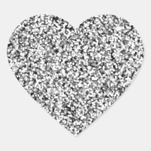 Silver Gray Faux Glitter Heart Sticker