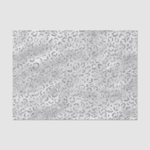 Silver Gray Faux Glitter Leopard Print Tissue Paper