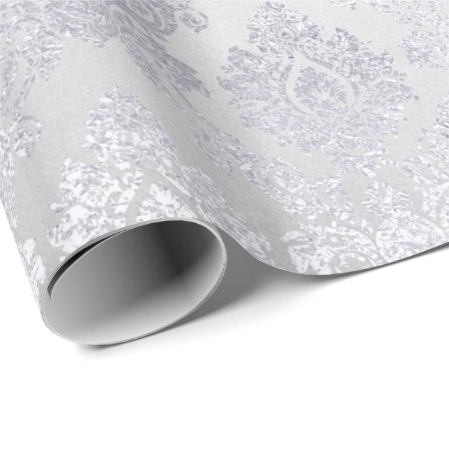 Silver Gray Floral Damask Floral Royal Monochrom Wrapping Paper (Roll Corner)