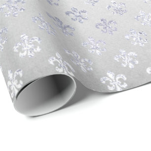 Silver Gray Floral Fleur De Lis Royal Iris Wrapping Paper